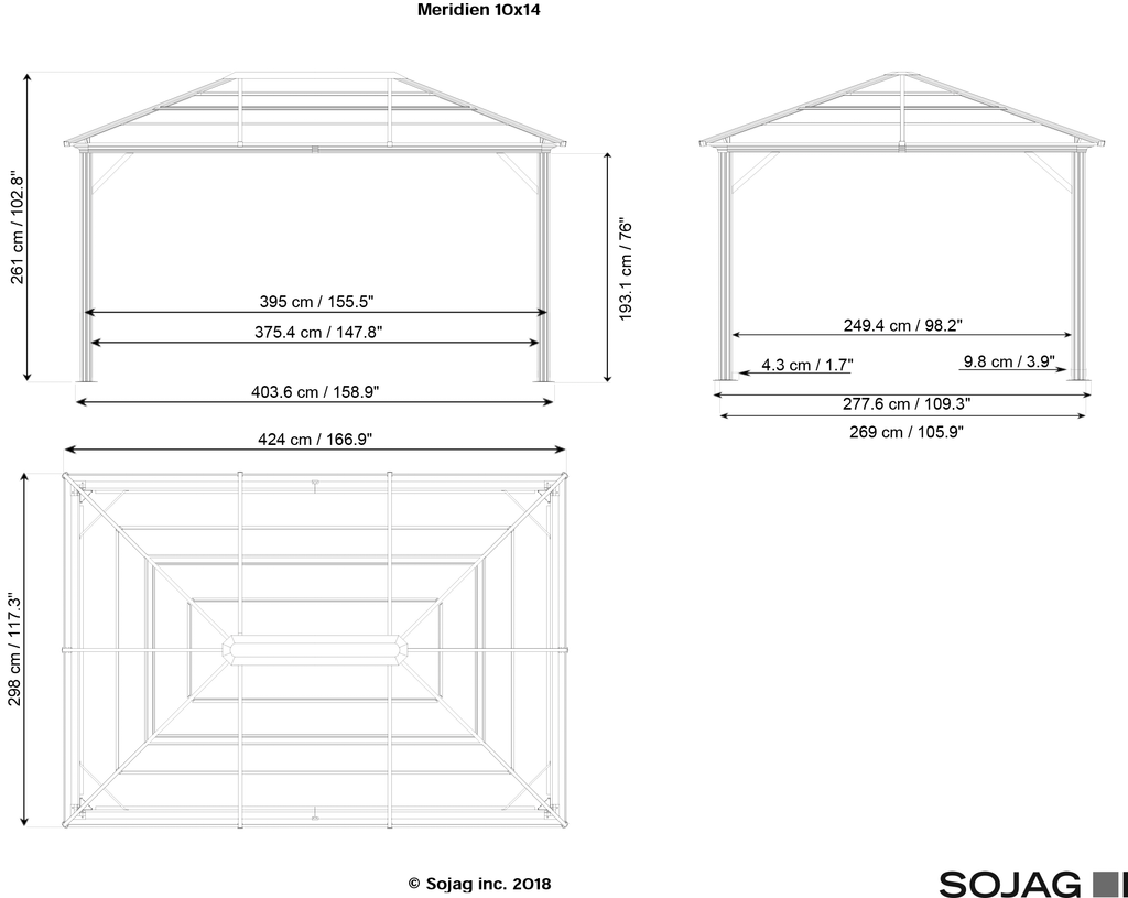 Meridien Hardtop Gazebo 10x10, 10x12, 10x14, 12x16 - Sheds For Space