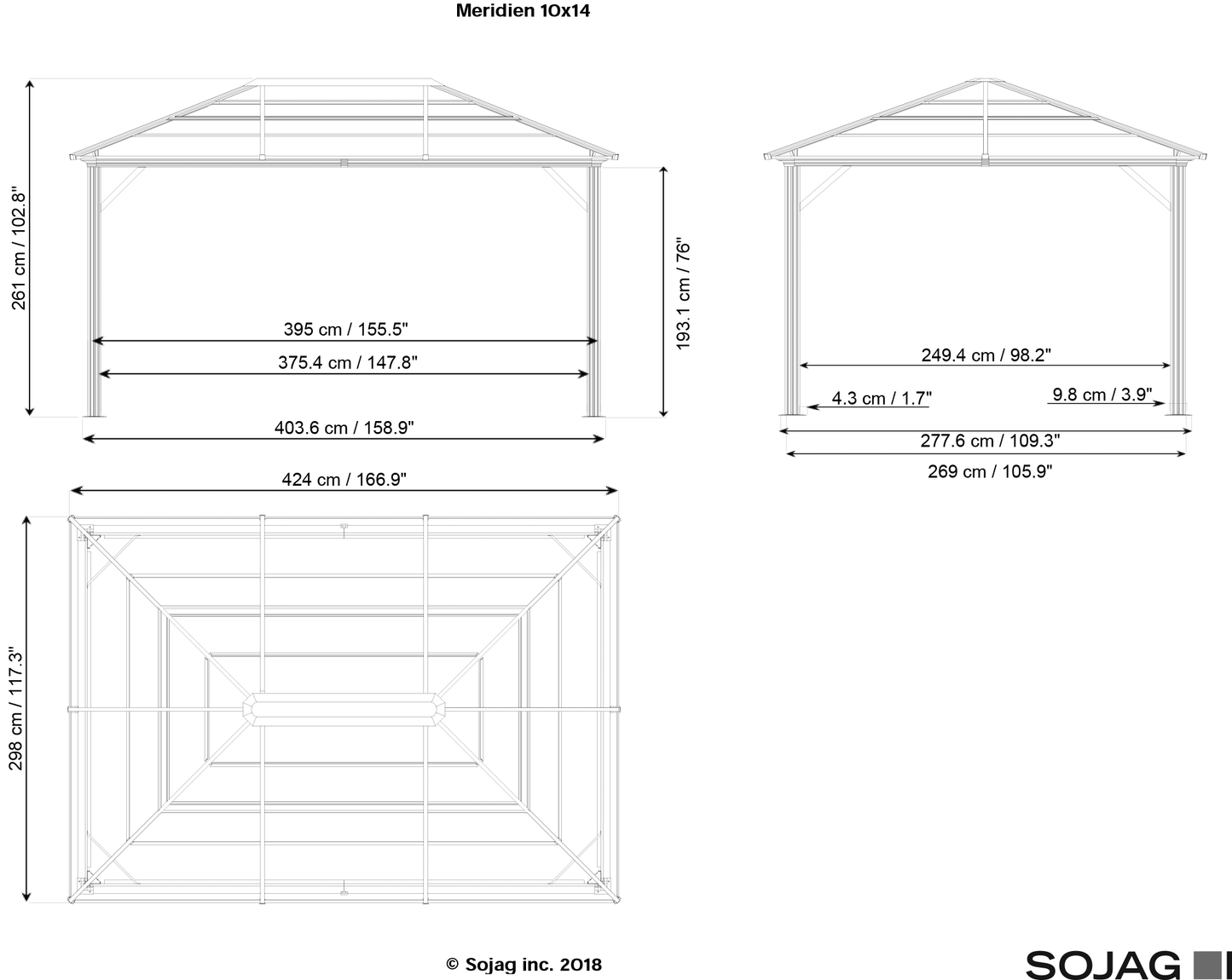 Meridien Hardtop Gazebo 10x10, 10x12, 10x14, 12x16 - Sheds For Space