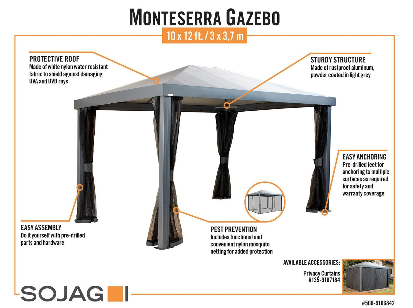 "Monteserra" Gazebo 10x12 ft.  (Fabric Roof) - Sheds For Space