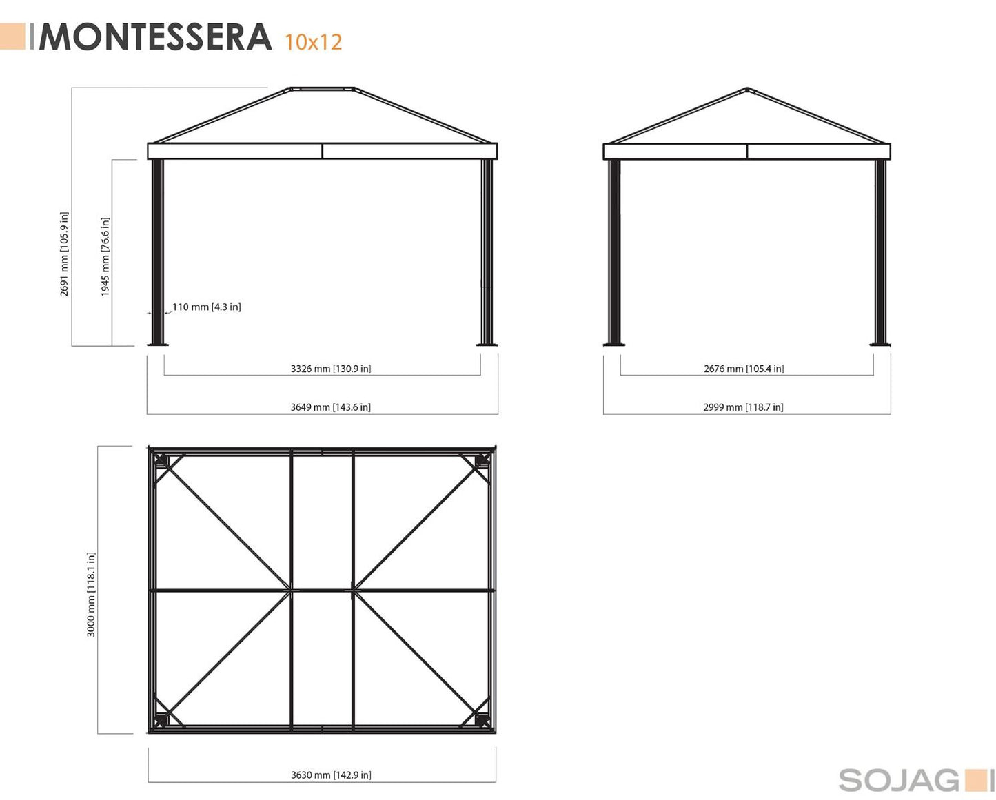 "Monteserra" Gazebo 10x12 ft.  (Fabric Roof) - Sheds For Space