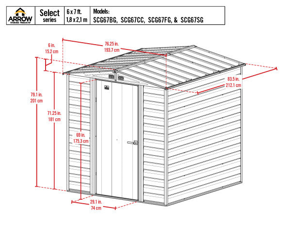 Arrow Select Steel Storage Shed, 6' Width x 7' Depth - Sheds For Space