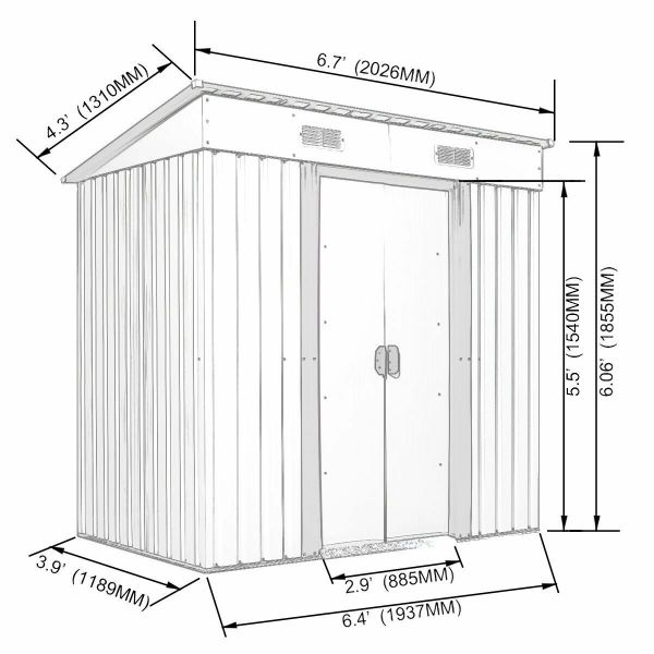 Metal Outdoor Storage Shed - White & Gray Coating (6' Width x 4' Depth) - Sheds For Space