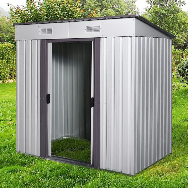 Metal Outdoor Storage Shed - White & Gray Coating (6' Width x 4' Depth) - Sheds For Space