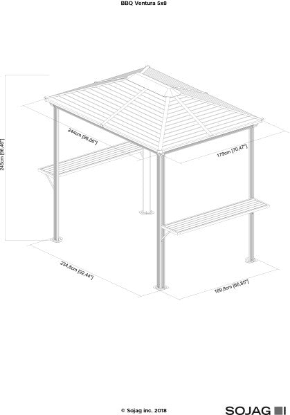 BBQ Ventura Hardtop Grill Gazebo, 5 ft. x 8 ft. Dark Gray - Sheds For Space