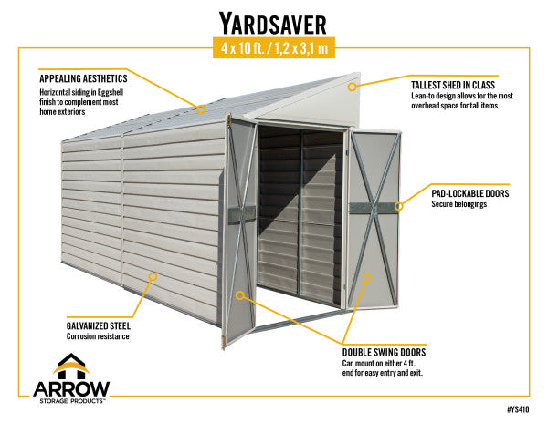 Steel Storage "Yardsaver" Shed, 4 ft. x 10 ft. - Sheds For Space