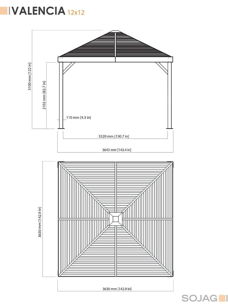 "Valencia" Gazebo Wood Finish 12 x 12 ft. (Hardtop) - Sheds For Space