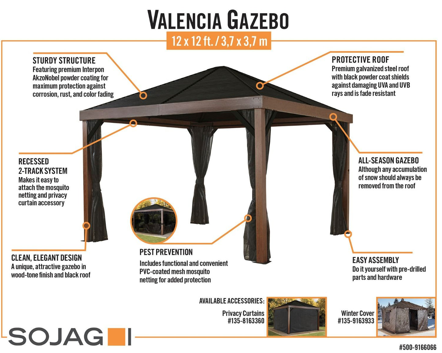 "Valencia" Gazebo Wood Finish 12 x 12 ft. (Hardtop) - Sheds For Space