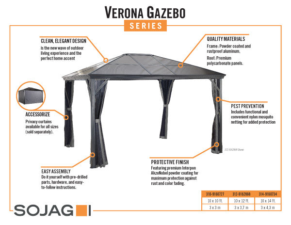 Verona Hardtop Gazebo 10x10, 10x12, and 10x14 - Sheds For Space